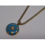 Victorian 15ct gold necklace with circular enamel decorated pearl pendant