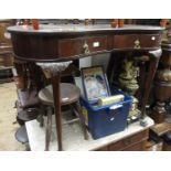 Reproduction mahogany kidney shaped dressing table with an oval swing mirror 42ins wide x 31ins high