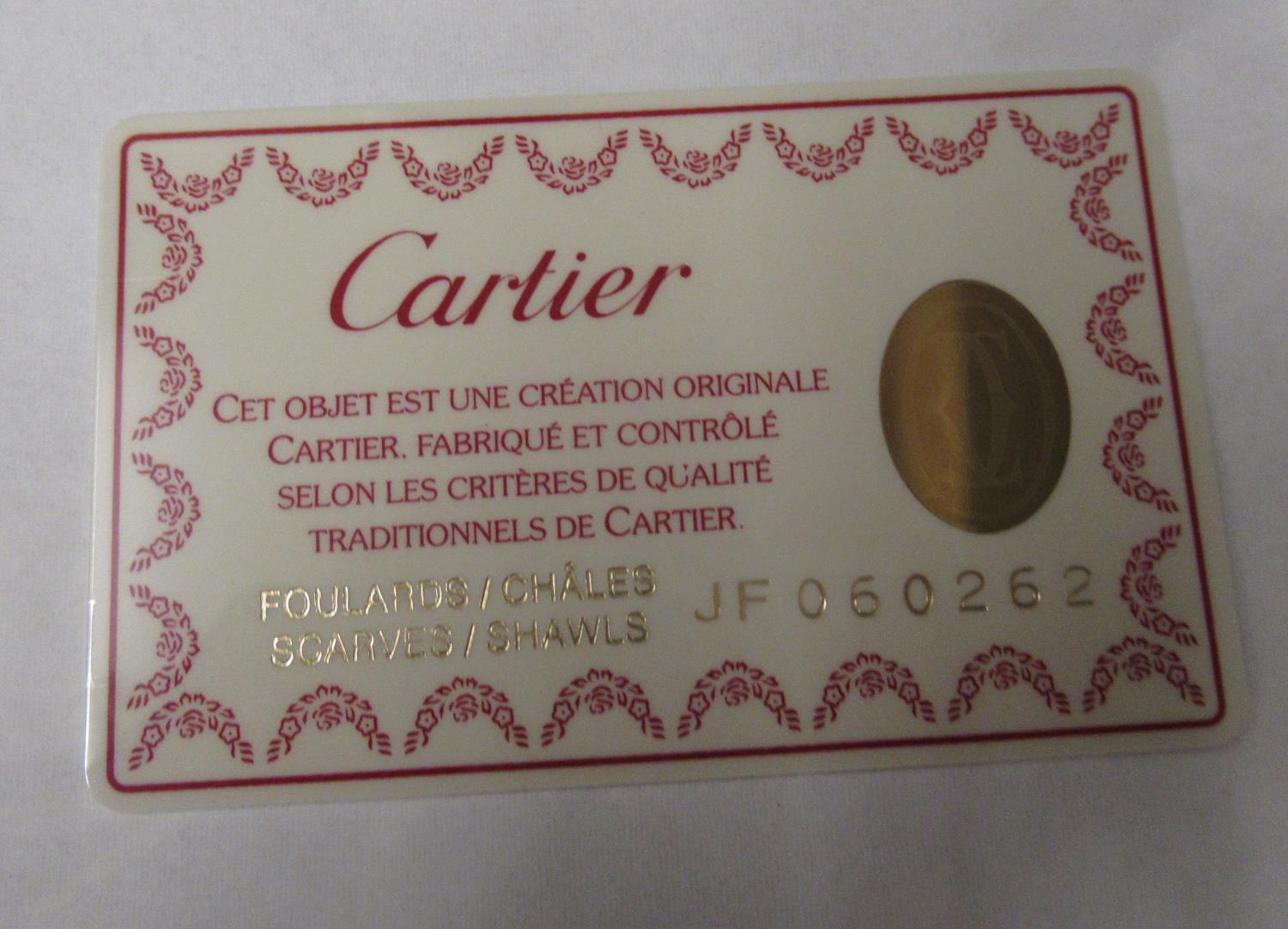 Cartier, ladies beige silk scarf, 86cms x 86cms, in original box with authenticity card Some stains - Image 3 of 3