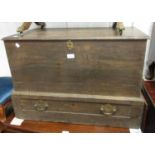 Small George III oak mule chest, the hinged lid above a single drawer and plinth base, 32ins wide