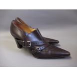 Pair of Hermes ladies brown leather shoes, size 40