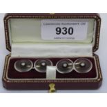 Pair of Art Deco diamond set rock crystal cufflinks of circular design in a fitted case