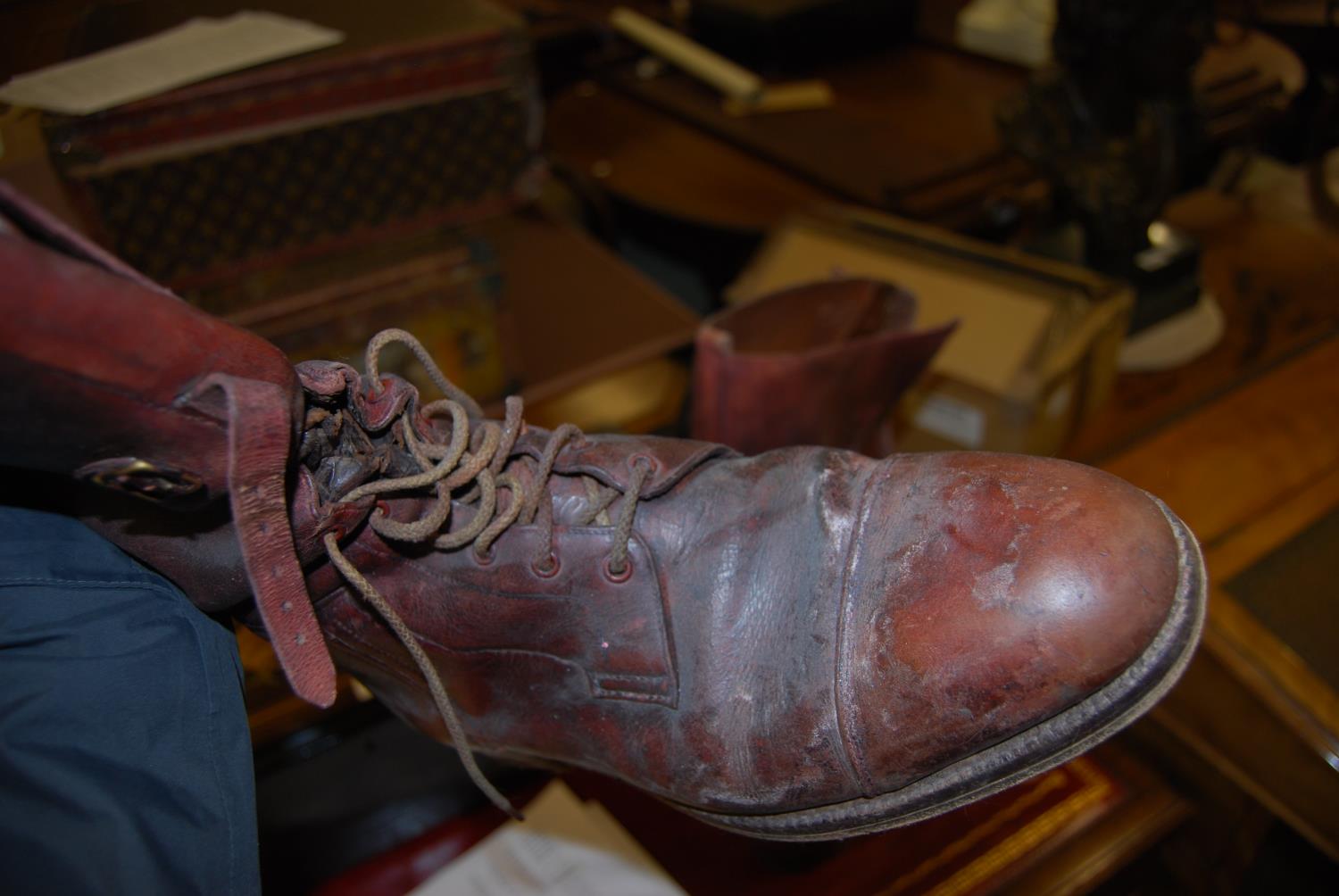Pair of early 20th Century brown leather riding boots The sole heel to toe is 30.5cms Height of boot - Image 9 of 12