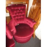 Similarly upholstered red button Edwardian chair