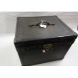 Malles Goyard, a brass mounted black fibre square trunk / hat box, stamped to the catch and labelled