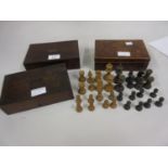 Two 19th Century drawing instrument boxes together with a boxwood chess set