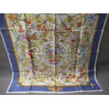 Hermes ' Pierres d'Orient et d'Occident ' ladies blue silk scarf, 90cms square, in a Hermes box