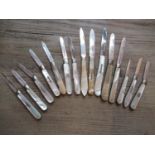 Collection of fifteen 19th and 20th Century silver bladed and mother of pearl fruit knives