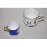 Worcester, Chamberlain and Co., miniature mug painted with insects on a blue ground together with