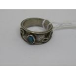 Silver and opal set ring of stylised band design Size M/N