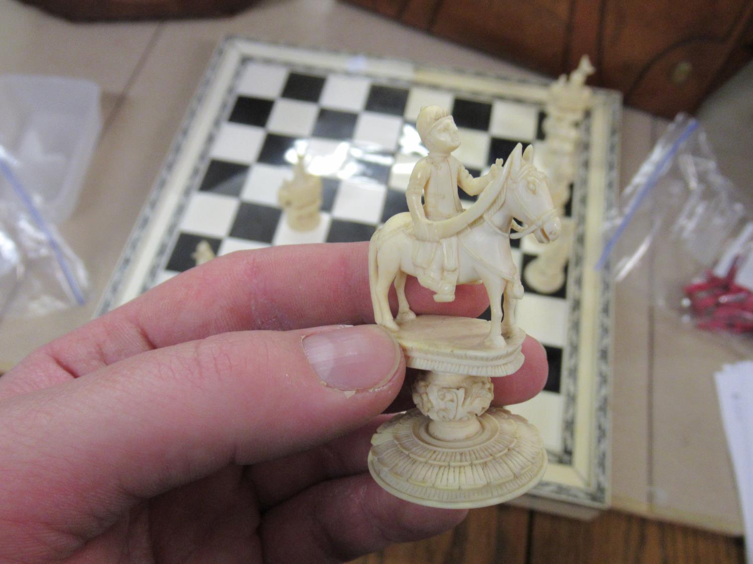 19th Century Vizagapatam ivory and horn folding chessboard / backgammon board, together with a - Image 14 of 29