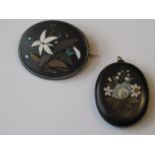 Victorian pietra dura locket together with a similar brooch (at fault)