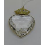 9ct Gold mounted heart shaped crystal pendant surmounted by a Naval coronet