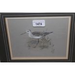 Ken Wood, two small watercolours, ' Greenshank ' and ' Young Tawny Owls ', framed 11ins x 13ins-