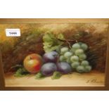 E Chester, oil on board, still life of fruit together with an oil on canvas, still life of