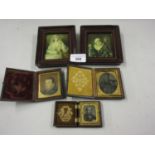 Small Union cased Ambrotype portrait, two leather cased miniature portraits and two others