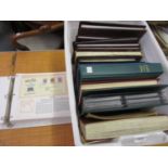 Box containing a quantity of various albums of World stamps, stock books, First Day covers etc
