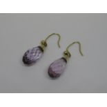 Pair of Edwardian gold drop earrings set faceted amethyst Some small chips and inclusions to stones,