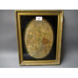 Late 18th / early 19th Century Berlin silk picture, flower study, oval mounted in verre eglomise