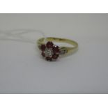 9ct Gold diamond and pink ruby cluster ring