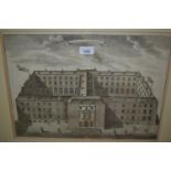 Framed antique black and white engraving - Guys Hospital, together with another featuring a portrait