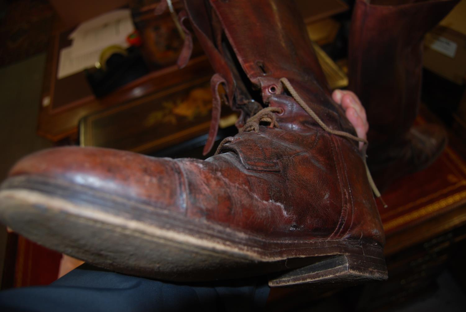 Pair of early 20th Century brown leather riding boots The sole heel to toe is 30.5cms Height of boot - Image 10 of 12