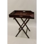 19th Century rectangular mahogany butler's tray on folding stand