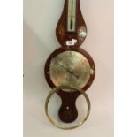 19th Century mahogany and inlaid wheel barometer (at fault)