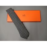 Hermes blue silk tie, in original box