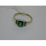 9ct Gold and silver dress ring set green stone