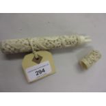 19th Century Chinese carved ivory bodkin, the screw cap enclosing original contents, 6ins long