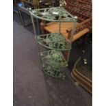 Reproduction Victorian style green enamelled corner pot stand together with an oval elm footstool on