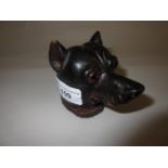 Late 19th / early 20th Century novelty inkwell in the form of a carved wooden dog's head with