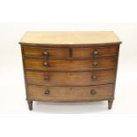 George III mahogany bow fronted chest of two short over three long graduated drawers with original
