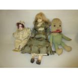 Small bisque headed doll with jointed and composition body, sleeping eyes and closed mouth, 12ins