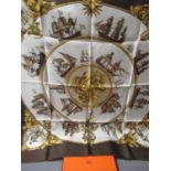 Hermes ' Silhovettes Navales ' ladies brown silk scarf, 90cms square, in original box