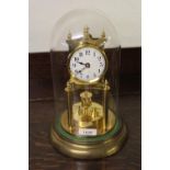 Edwardian brass anniversary clock under glass dome (at fault) and an oak barometer / thermometer (at
