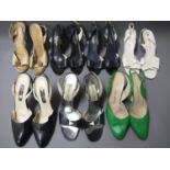 Five pairs of Italian leather high heeled sandals and two pairs of shoes, sizes 39 and 40