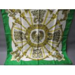 Hermes ladies ' Scarab Egyptian ' silk scarf with green border, 90cms square (unboxed)