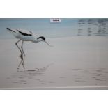 Michael Hampton, watercolour, study of an avocet, together with a Jim Ridout watercolour, lake scene