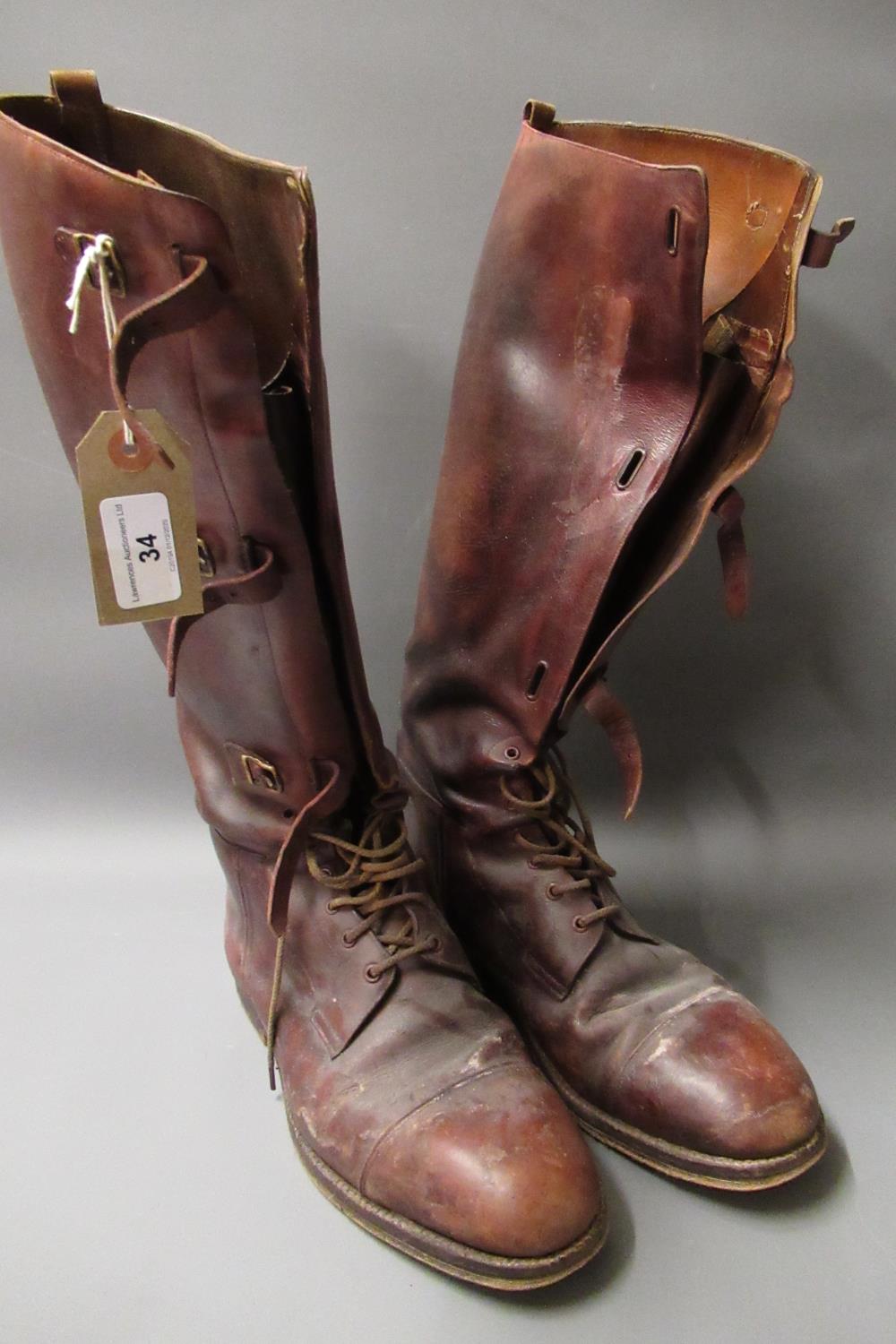 Pair of early 20th Century brown leather riding boots The sole heel to toe is 30.5cms Height of boot