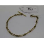 15ct Yellow gold elongated link Albert watch chain with bar and clip Weight = 13.9g Overall 24cms