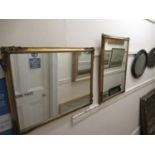 Pair of rectangular gilt moulded wall mirrors together with another gilt wall mirror with