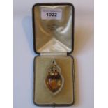 Victorian gold mounted heart shaped citrine with coronet mount set seed pearls, rubies and sapphire,