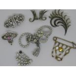 Paste set clip brooch, similar Art Nouveau brooch and various other costume brooches