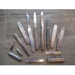 Eight various silver cased pen knives with steel blades, two other penknives, a silver cased and