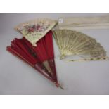 Antique bone and lace fan (at fault), together with two other later fans