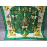 Hermes ' Etriers ' ladies green silk scarf, 90cms square (unboxed)