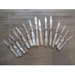 Collection of fifteen 19th and 20th Century silver bladed and mother of pearl fruit knives