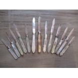 Collection of thirteen 19th Century silver bladed and mother of pearl fruit knives